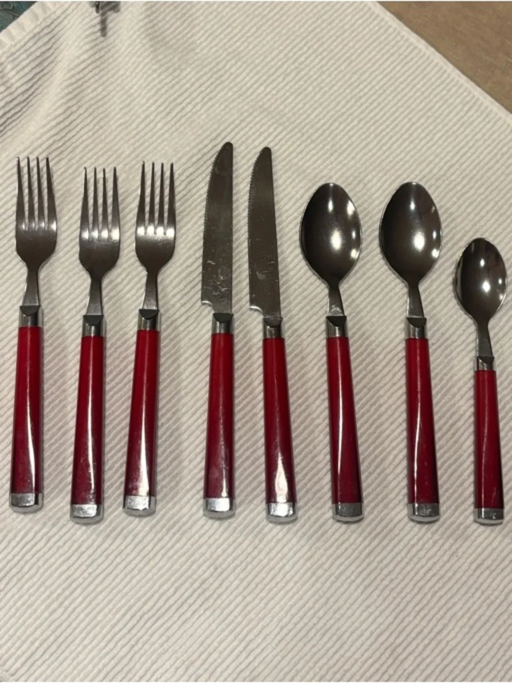 Red Handle Stainless Steel Flatware Set - 8 Piece (No Brand) Vintage?
